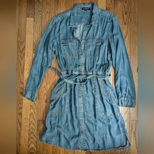 🆕 NWOT dark denim button front long sleeve belted shirt dress by velvet heart